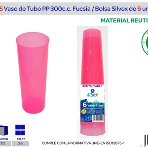 Pack 6 vaso tubo reutilizable pp rojo