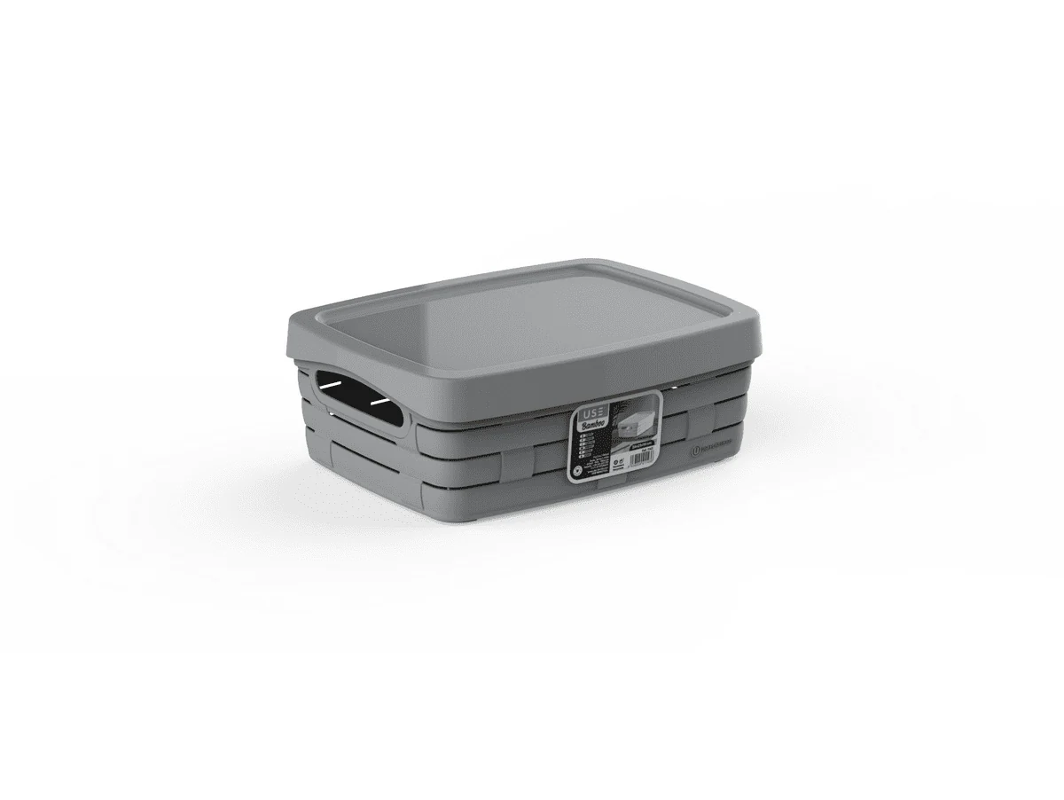 Cesta pequeña baja con tapa BAMBOO blanco - Imagen 3