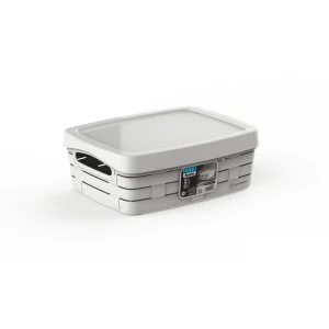 Cesta pequeña baja con tapa BAMBOO blanco roto