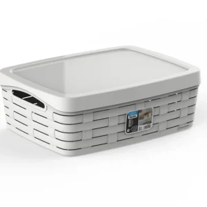 Cesta mediana baja con tapa BAMBOO blanco roto