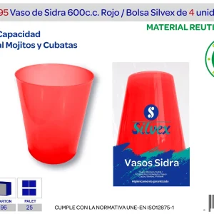 Pack 4 vaso sidra 600cc reutilizable rojo