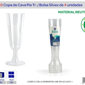 Pack 4 copa cava reutilizable pie negro