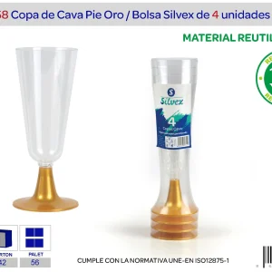 Pack 4 copa cava reutilizable pie oro