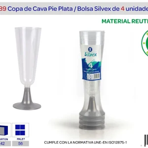 Pack 4 copa cava reutilizable pie plata