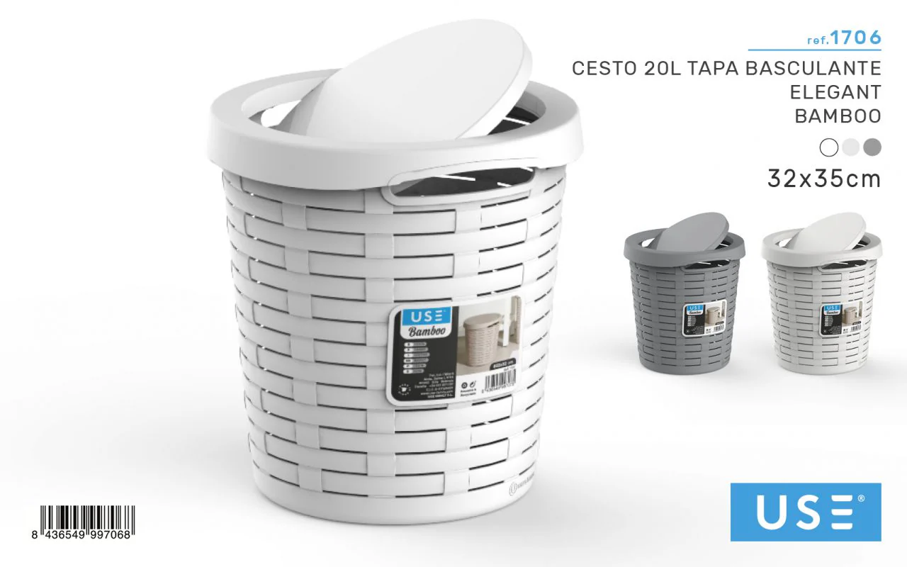 Cesto 20L tapa basculante BAMBOO blanco - Imagen 2