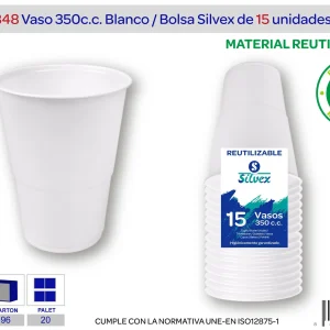 Pack 15 vaso 350 cc reutilizable blanco
