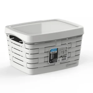 Cesta pequeña con tapa serie BAMBOO blanco roto