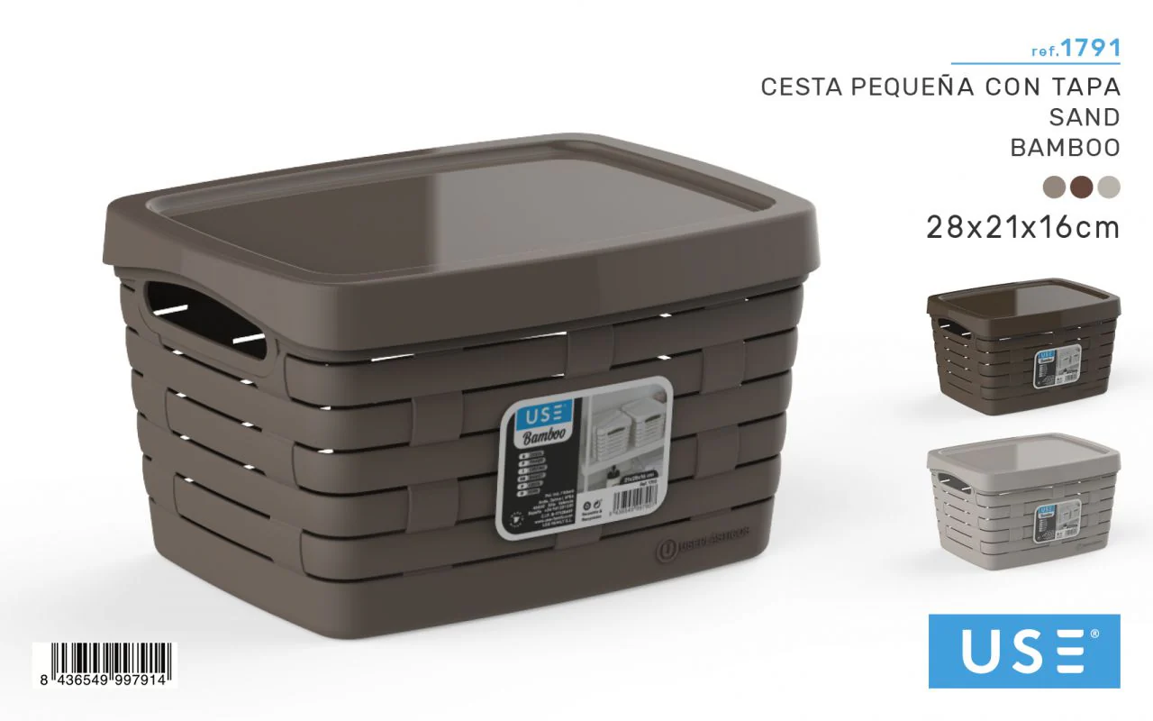 Cesta pequeña con tapa serie BAMBOO basalto - Imagen 3