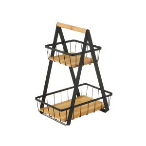 Cesta doble metal-bambu negro 30*20*40cm
