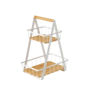 Cesta doble metal-bambu blanco 30*20*40cm