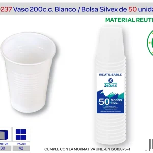 Pack 50 vaso 200 c.c. reutilizable blanco