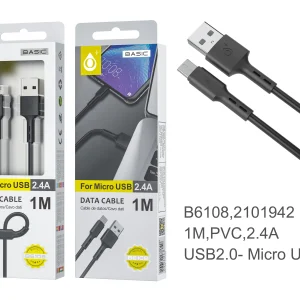 Cable micro usb negro 2.4A 1m