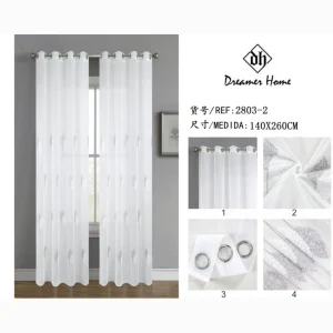 Cortina visilo hoja bordada 140*260cm plata