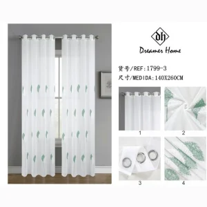 Cortina visilo hoja bordada 140*260cm verde