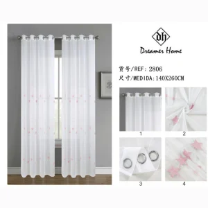 Cortina visillo estrella bordada 140*260cm rosa