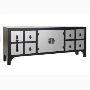 Mueble TV abeto mdf 130*24*51cm oriental negro/plata